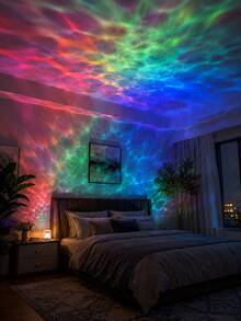 1pc [Water Ripple Projection Light] Square Transparent Textured Atmosphere Lamp, Colorful Ocean Wave Projection Effect | Suitable For Bedroom, Living Room, Birthday Party, Room Decoration | USB Powered - Cylindrical - View 8