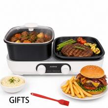 AORAN Multi-Function Electric Grill & Hot Pot, Korean BBQ Grill With Dual Temperature Control, Nonstick Smokeless Indoor Grill, Electric Skillet Combo For Steak, Burgers, Bacon, Seafood & Hot Pot, Fast Heating, Family Party Cooker - US B Type Plug(110-127V) - View 10