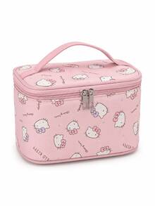 MINISO SANRIO Hello Kitty 粉色旅行化妝包，便攜式化妝品收納盒，附手把與雙拉鍊 - 彩色 - 查看 7