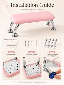 1pc U-Shaped Adjustable Nail Arm Rest Stand, White PU Leather Manicure Hand Rest, Height & Angle Adjustable Nail Armrest With Non-Slip Base, Easy Clean Portable Nail Tech Supplies For Gel Polish, Acrylic Nails, Nail Extensions, Salon Workbench - Multicolor - View 4