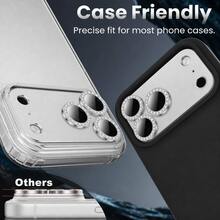 CASECOPS 銀色相機螢幕鋼化玻璃保護貼，相容 iPhone 17 Pro Max/17 Pro，9H 硬度，霧面金屬質感，超薄玻璃，附水鑽裝飾，防刮耐磨，易於安裝，防眩光，3D 立體，全螢幕相機保護，相容手機殼 - 銀色 - 查看 6