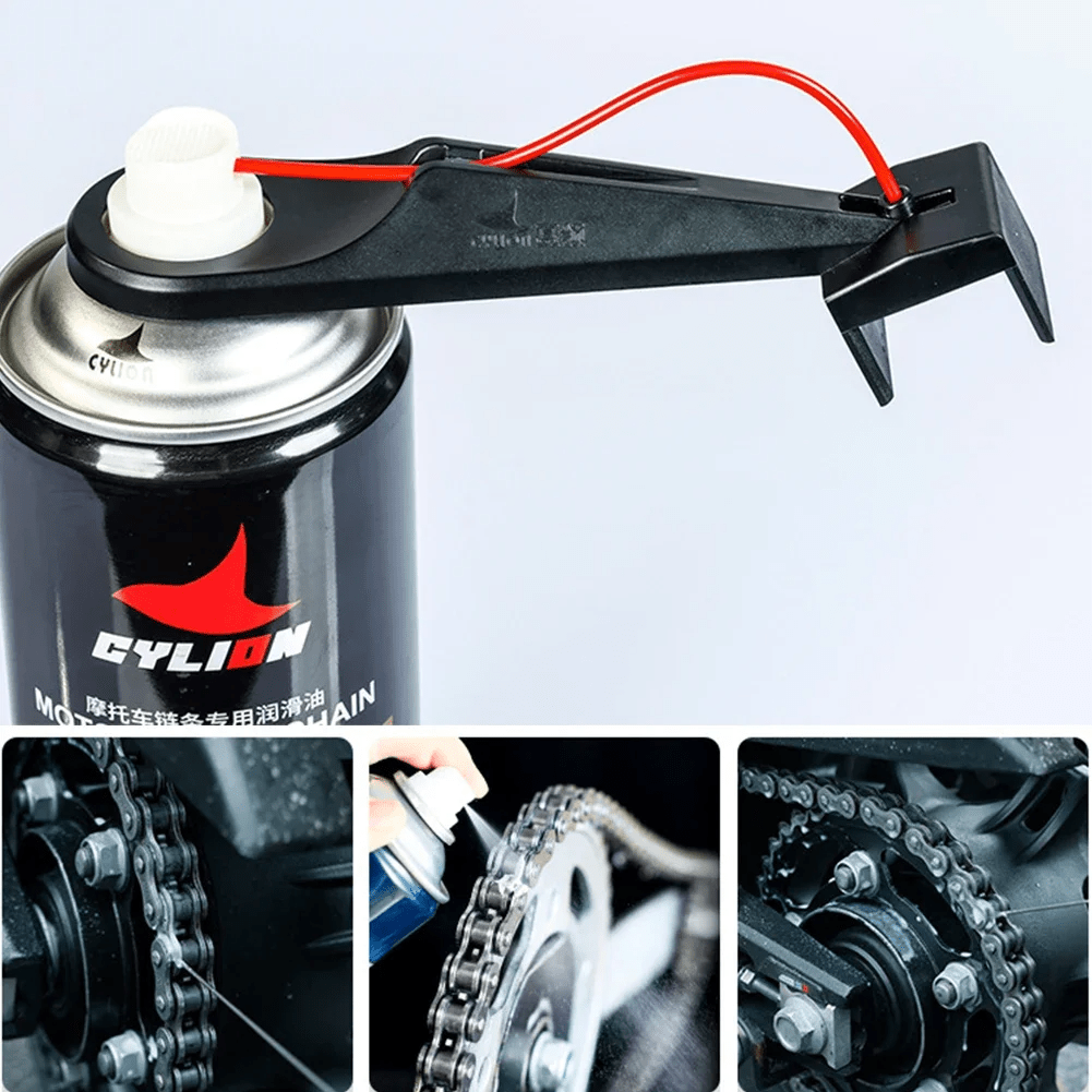 1/2 piezas Herramienta aplicadora de lubricante en spray para cadena de motocicleta, aplicador de aceite para cadena sin suciedad, accesorio limpiador de cadena y cera para cadena