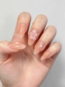 nailrosy 10pcs White French Pointed Square Reusable Fake Nails | Elegant Minimalist Handmade Acrylic Nail Set | Wedding Nails | Cute Nails | Gift For Women, Essential Nails, Daily Nails, Rhinestone Summer 4th Of July Wedding Graduation Prom - Watermelon Pink - View 2