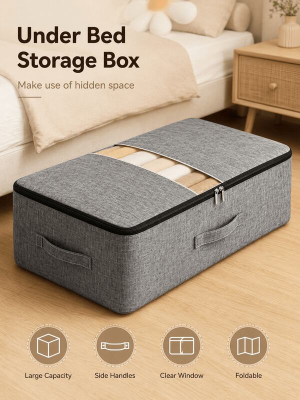 Large Capacity Fabric Storage Box Modern Storage Drawer Wardrobe Minimalist Foldable Underbed Storage Bag Room Transparent Window Design Clothing Organizer Dust-Proof Container Storage Box Foldable Underbed Storage Bag Clothing Storage Bag Storage Box
