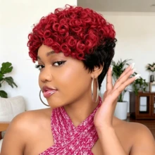 Short Pixie Cut Human Hair Wigs Two Tone Ombre Curly Wigs For Women, Full Machine Made Short Hair Wig Daily Wear - Multicolor - View 9
