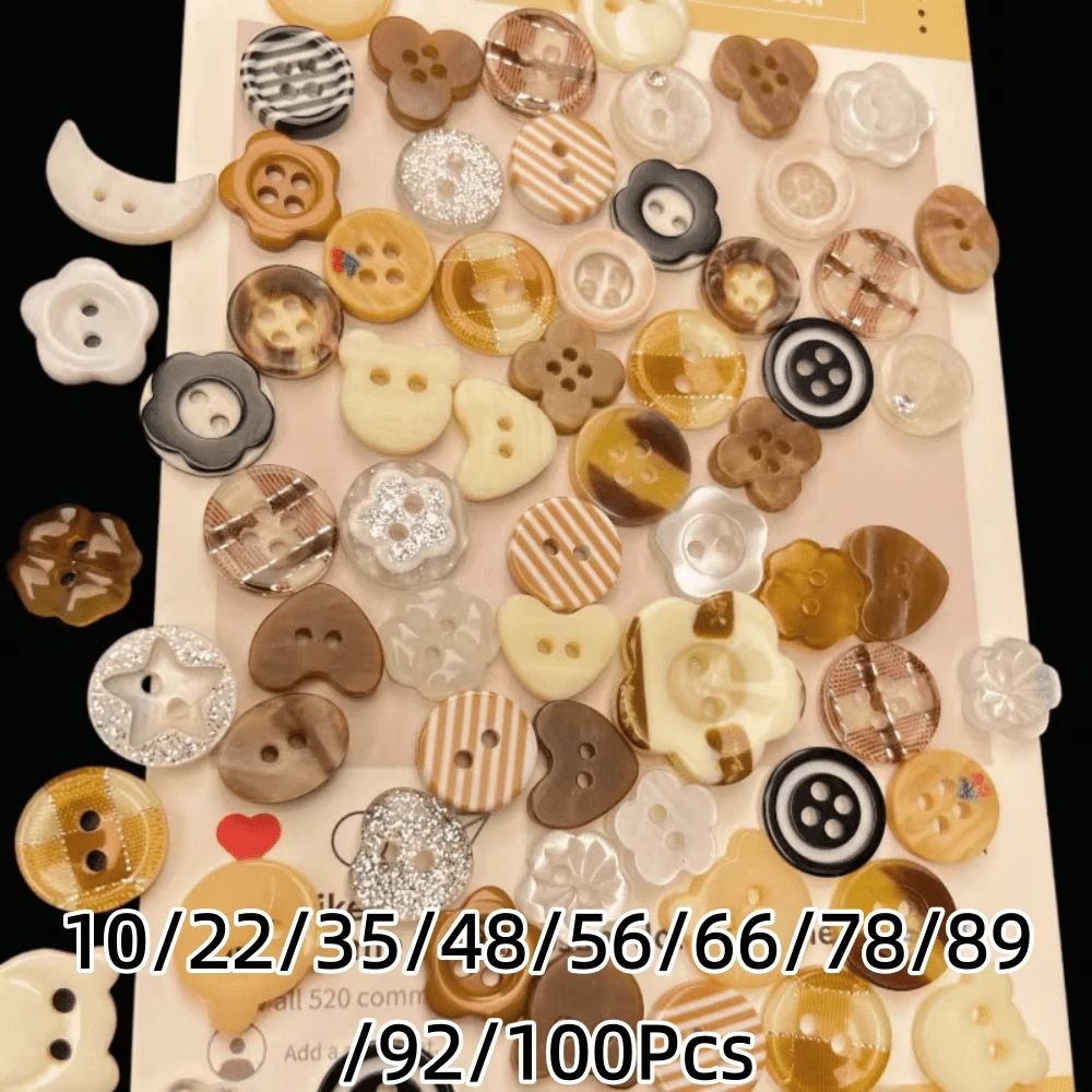 10/22/35/48/56/66/78/89/92/100Pcs New Coffee/Chocolate Color*Girl Style Buttons/Planner Decoration DIY Clothing Buttons Mixed*Handmade Knitting Accessories Random Style - Multicolor - View 1