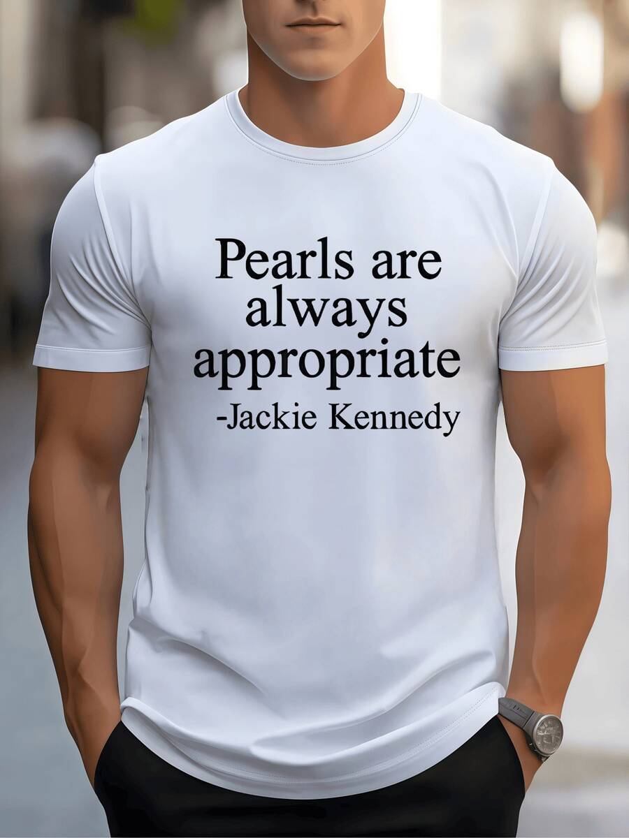 Frase de Jackie Kennedy sobre la elegancia atemporal de las perlas que resalta la distinción y sofisticación eterna camiseta de hombre blanca - Blanco - Ver 1