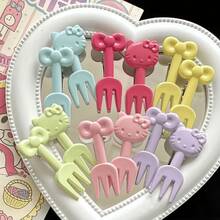 SANRIO 10pcs Hello Kitty Fruit Forks - Suitable For Home, Outdoor Picnic, School And Various Occasions Party Dessert Forks, Random Style Reusable Fruit Forks, Suitable For Fruit, Cake, Ice Cream - Summer Tableware, Perfect For Fruit Platter Serving, Lunch Box, Plating - A - View 3