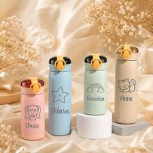 Customized Cartoon Insulated Water Bottle - Stainless Steel Straw Insulated Cup, Personalized Engraving, Suitable For School, Outdoor And Daily Use, Cute Mini Insulated Cup With Straw And Lid, Minimalist Aesthetic, Leak-Proof - Multi-color Children's  Cup - View 2