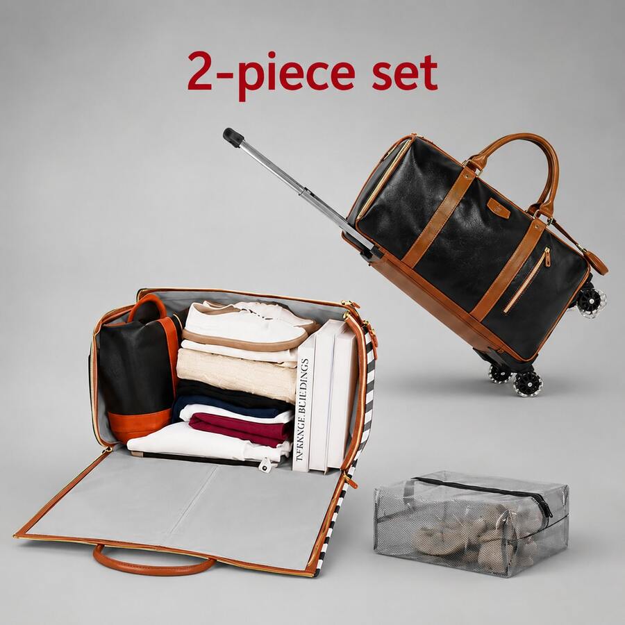 Business Travel 2-In-1 Garment Luggage, Rolling Suitcase With Detachable Carry-On Hand Bag, Free Cosmetic Bag Included - Black - View 1