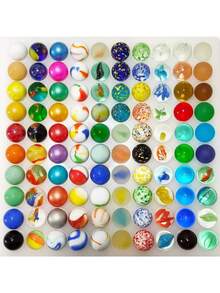 30/60/100pcs 1.6cm Colorful Rainbow Pretty Transparent Glass Beads Marbles (Random Style) - Multicolor - View 1