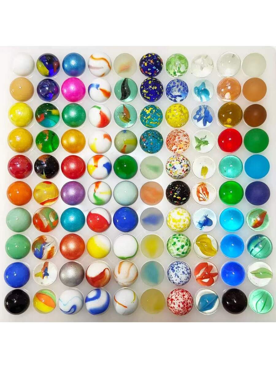 30/60/100pcs 1.6cm Colorful Rainbow Pretty Transparent Glass Beads Marbles (Random Style) - Multicolor - View 1