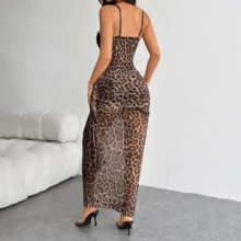Spring And Autumn Women's Folded Ribbon Sparkling Evening DressLoose And Comfortable - Brown - View 4