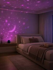 1個 [星空投影燈] 黑色星星與月亮圖案投影小夜燈，彩色星星與月亮牆面/天花板燈光效果 | 適用於臥室、床頭、宿舍、房間裝飾 - 多顏色 - 查看 7