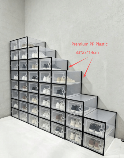 Stackable Clear Plastic Shoe Storage Boxes, 6/12/24 Pcs Set, Transparent Drawer Type Shoe Organizer With Lid, Dustproof Shoe Cabinet For Closet, Black/White Available