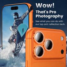 CASECOPS Protector de pantalla de cámara de vidrio templado naranja, compatible con iPhone 17 Pro Max/17 Pro, dureza 9H, textura metálica mate, vidrio ultrafino, con cristales, resistente a arañazos, fácil instalación, antirreflejante, 3D estéreo, protección de cámara de pantalla completa, compatible con fundas de teléfono - Naranja - Ver 3