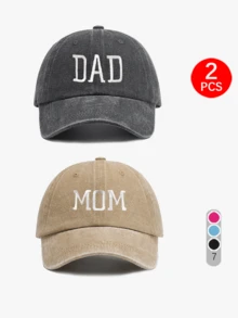 2 "Parents" Themed Couple Baseball Caps, Unisex Sports Style, Suitable For All Seasons, Holiday Gift For Parents, Men's And Women's Matching Hats, Perfect For Valentine's Day, Bachelor Party, Father's Day, Mother's Day, Teacher's Day, Back To School, Halloween, Bride, Teacher, Travel, Beach, Sun Protection, July 4th Summer Hair Accessory - Khaki+Black - View 2