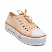Tenis Bege Plataforma Alta lindo casual, Tênis branco feminino - Bege - Visão 2