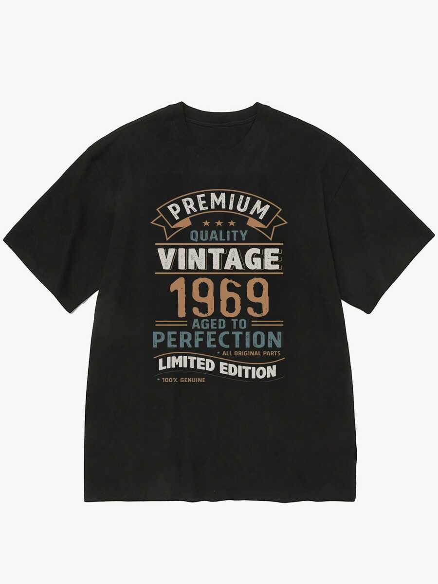 Camisetas de hombre, estampado gráfico, estilo vintage hip-hop, cuello redondo, manga corta, camisetas de verano para hombre, adecuadas para uso en el campus, reuniones y fiestas, uso diario - Negro - Ver 1