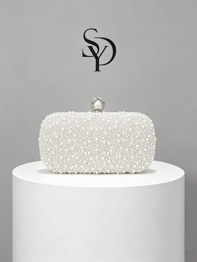 Bolso de Mano Multifuncional de Moda para Mujer con Perlas de Imitacióen Forma de Gota de Agua, Elegante Bolso de Noche - Dorado - Añade 1