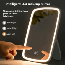 SOKANY USB Rechargeable Smart LED Makeup Mirror, 3 Color Temperature Lighting (White, Natural, Warm), Adjustable Brightness, Touch Control, Modern Makeup Mirror, Suitable For Beauty Enthusiasts, Plastic Frame - White - View 4