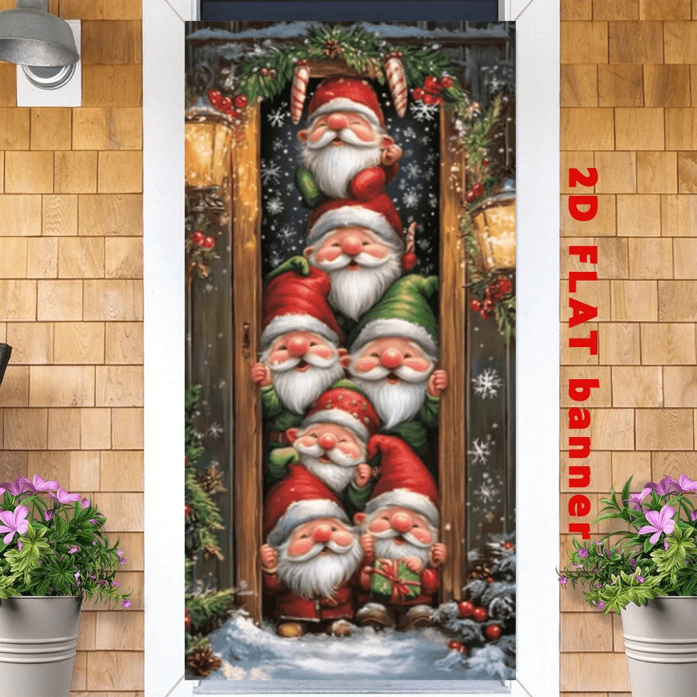 2D Flag - Christmas Stacked Santa-Themed Banner Background, Featuring Pine Branches, Berries, And Snowflakes As Christmas Elements. Made Of Polyester Material, No Power Supply Required.