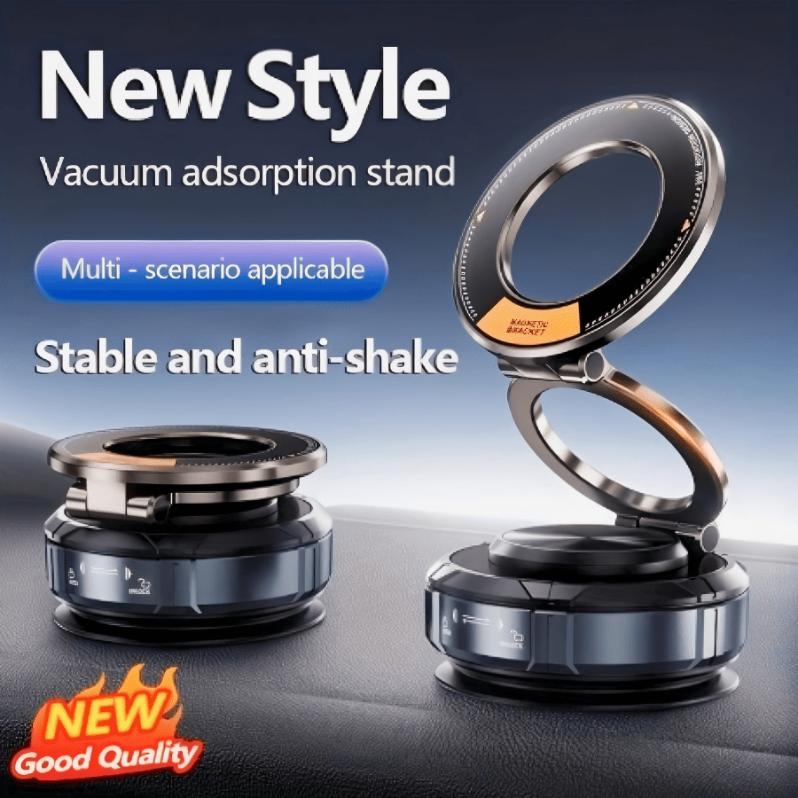 1pc Magnetic Car Phone Holder, Vacuum Suction Cup, Strong Magnet, Metal Material, Foldable Dashboard Windshield Mount, Suitable For All Smartphones Multi-Scenario Use, Hands-Free Driving, Streamlined Design