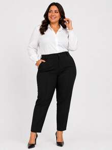 Plus Size Tailored Dress Pants With A High Waist. - 黑色 - 查看 2