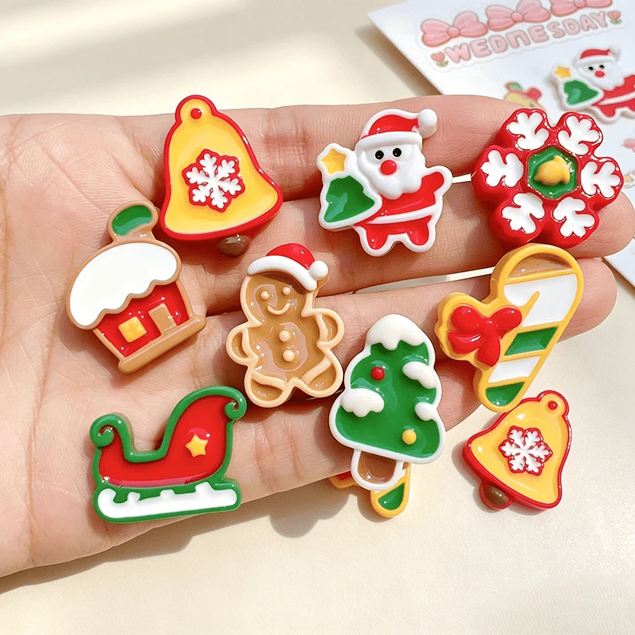 10/20pcs Creative Resin Cartoon Santa Claus, Sleigh, Snowflake, Bell ...