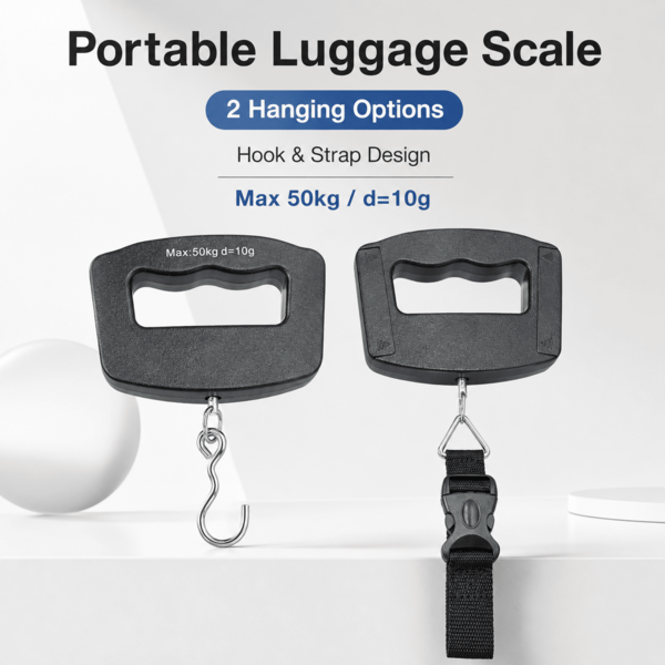 Báscula digital colgante portátil de alta precisión, capacidad máxima 50kg, mango ergonómico antideslizante con gancho de acero inoxidable, función de tara y 4 conversiones de unidades, herramienta portátil duradera, adecuada para viajes, aeropuerto, viajes por carretera, pesca y cocina del hogar, batería no incluida