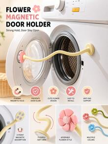 Multiple Styles Cute Flower Magnetic Washing Machine Door Handle, Flexible Bendable Washing Machine Door Support Device, Keeps Door Open; Anti-Mold Ventilation Support Block For Front-Loading Washing Machines, Home Decor Item. - A - View 1