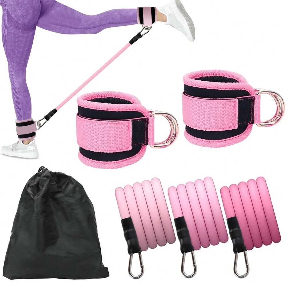 Yoga Resistance Band Set With Ankle Straps, Hip And Leg Shaping Trainer, Suitable For Home Gym Multi-Level Fitness - Pink Suit - View 1