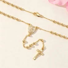 Gold Virgen De Guadalupe Beaded Rosary Necklace Catholic Jesus Cross Pendant Jewelry For Women - Gold - View 16