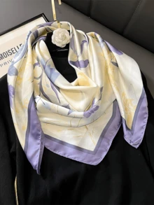 90*90cm Floral Print Bandana Scarf For Women, Spring Lightweight Shawl Headscarf, Fashionable Satin Scarf, Suitable For Daily Wear, Beach, Holiday, Travel Essential - Blue - View 7
