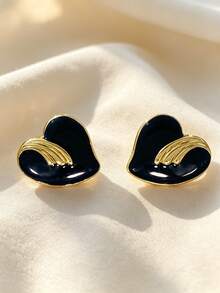 4 Pairs Stainless Steel Earrings Set, Large Pearl Studs, Round Pendant Earrings, Gold Enamel Black Flower Pearl Earrings, Elegant Petal Textured Floral Jewelry, Geometric Vintage Earrings, Suitable For Daily Commute, Party, Wedding, Different Occasions Jewelry Accessories - Multicolor - View 2