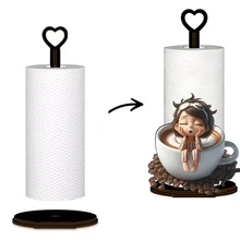 A Wooden Tissue Box With "Lazy Coffee Girl" Pattern, Featuring A Space-Saving Design Construction. Suitable For Vertical Storage In Kitchen, Bedroom, Living Room And Bathroom. It's A Fun Gift - Multicolor - View 4