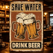 Water-Saving Beer Drinking Vintage Acrylic Wall Sign - Rustic Blue & White Nostalgic Art With Foam Beer Illustration, Durable Craft Decoration Suitable For Man Cave Or Garage - Perfect Gift And Distressed Design - 1PC - View 1