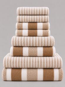 1 Set 8pcs Striped Soft Absorbent Quick-Dry Bathroom Towel Set - Multicolor - View 10