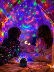 1pc [Starry Sky Projector Light] Black Star & Moon Pattern Projection Night Light, Colorful Star & Moon Wall & Ceiling Light Effect | Suitable For Bedroom, Bedside, Dorm, Room Decoration - Multicolor - View 8