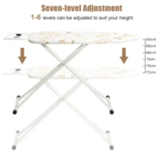 Buigelbrett 110 x 38 x 64-77 cm 6-Fachhohenverstellbar rutschfeste GummifuβeBaumwollbezug mit BuigeleisenablageTischplatte UniversalbugelbretterBugelbrettablage - WeiB gestreift - Übersicht 4