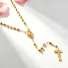 Gold Virgen De Guadalupe Beaded Rosary Necklace Catholic Jesus Cross Pendant Jewelry For Women - Gold - View 19