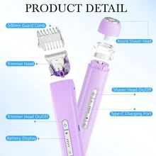 2 In 1 Women Electric Razor & Bikini Trimmer, IPX7 Waterproof Wet Dry Shaver With Ceramic Sharp Blade, USB Rechargeable 400mAh Dual Head Hair Trimmer For Face, Underarm, Leg And Pubic Hair, Portable Personal Groomer, Gift For Men Women,Multiple Color - 紫色 - 查看 6
