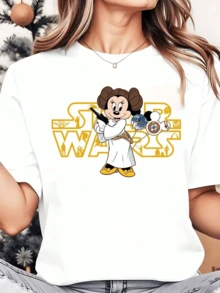 Playera Estampada Estampado Ratón Caricatura Manga Corta Casual Moda Juvenil Estilo Urbano Chica Aesthetic Verano Gráfico - Blanco - Ver 1