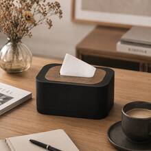 Wooden Grain Lid Luxury Tissue Box, Dust-Proof Tissue Paper Storage Box, Suitable For Bedroom Bedside, Office Desk, Dining Table, Living Room, Decorative Tissue Box (Black/White/Gray) - Multicolor - View 2