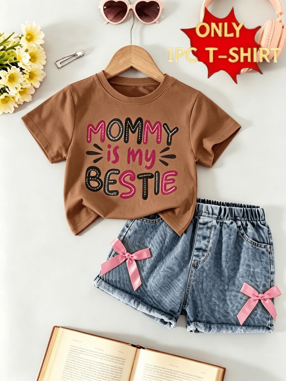 Children's Clothing For Ages 8-10, Girls' Clothing For Ages 11-14, Offers On Clothing For Teenagers, Children's Clothing For Ages 6-11, Short-Sleeved Blouse Set With Letter Print - 棕色 - 查看 1