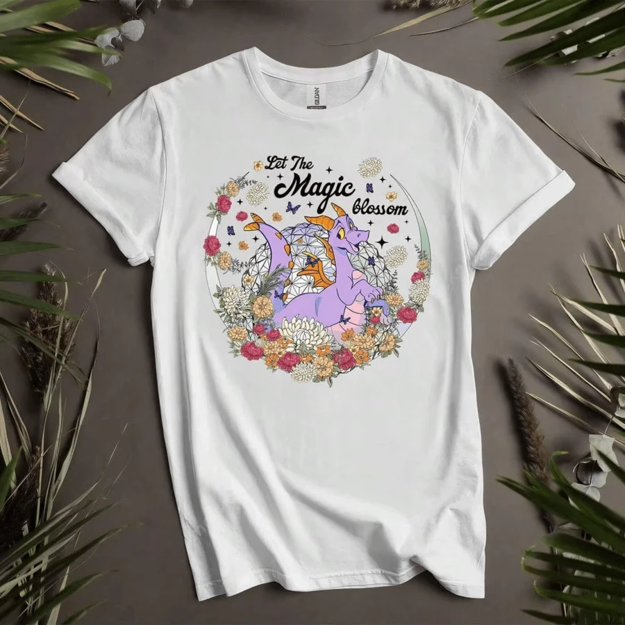 Camiseta Amplia Estampado Dragón Floral Manga Corta Cuello Redondo Estilo Japonés Kawaii Urbano Moda Streetwear Gráfico Y2K Verano - Blanco - Ver 1