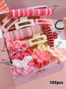 110/105/100/53pcs/Set Pink Fashion Hair Claw Clip Set, Includes Flower ...
