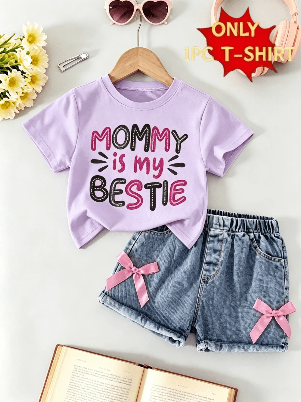 niños 8 a 10 años ropa de niña de 11 a 14 años ofertas ropa para adolescente niños de 6 a 11 añosConjunto de blusa de manga corta con estampado de letra - Púrpura malva - Ver 1