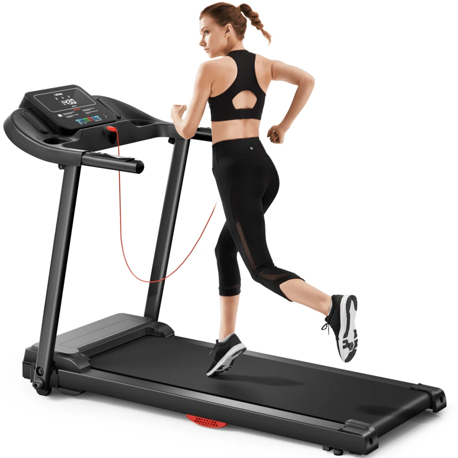 CURSOR FITNESS Portable Foldable Treadmill, Small Treadmills For Home Office With 265 LBS Capacity, Walking Treadmill With Handle Bar, Folding Running Walking Compact Treadmill With LED Display