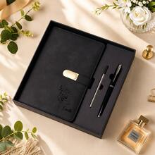 Customized A5 Size PU Leather Notebook Diary Set, Can Customize Name/Letter/Logo, Refillable, Magnetic Buckle, High-End Stationery Gift Box, Suitable For Men And Women - Oval Metal Button Book - View 6